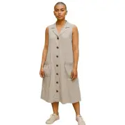 For Cynthia Linen Blend Shark Bite Hem Shirt Dress XL Patch Rushed Pockets Boho