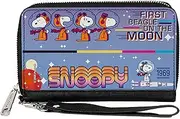 [Buckle-Down] Peanuts Wallet, Zip Around, Snoopy First Beagle on the Moon Poses Blue Multi Color, Vegan Leather