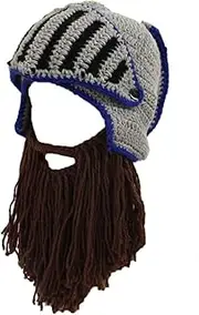 [WUODHTW] Men Wig Beard Hats Cosplay Roman Knight Knitted Helmet Beanie Hat with Mask Funny Cosplay Winter Sports Warmer Cap