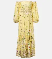 [Camilla] Camilla Floral linen and silk corset dress AU 6 yellow