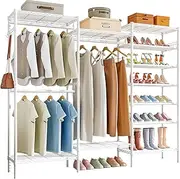 Dynus Heavy Duty Clothes Rack Free Standing Clothes Hanging Rack Coat Rack Clothing Closet Storage Organizer Large Wardrobe with Shoe Rack, Hanging Rod, Adjustable Shelf