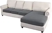 Sofa Covers with Chaise Stretch Couch Cover Wear-Resistant Universal Sofa Cover, Stretch for Sectional Slipcovers (Seat Only: 1 Chaise + 3 Sofa, Grey)