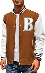 [COOFANDY] Men's Varsity Jacket Wool Blend Letterman Bomber Jacket Baseball Lightweight Jacket