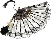 ULDIGI Black Lace Rose Fan Vintage Folding Fan for Bridal Events Tea Party Stage Performance Photo Props