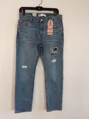 Levi's NWT 502 Stretch Taper Leg Boys 14 Husky Distress Camo Denim Jeans 33W×28L