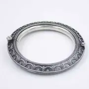Vintage Handmade Etched Hinged Tribal Indian Kada Bangle in Sterling Silver