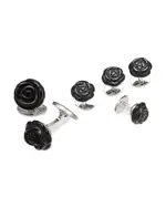 Jan Leslie Carved Rose Sterling Silver & Black Onyx Stud & Cufflink Set