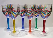 CC ZECCHIN MURANO Wine Glasses, Multi color 8” Tall, Set of 6