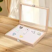 FwQoFvk Pin Display Frame with Clear Glass Lid, Dustproof Enamel Pin Display Case, Large Capacity Pin Collection Holder, Pin Collection Display Case for Medals Ribbons Brooches