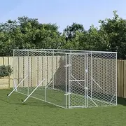 Outdoor Dog Kennel Silver 2x6x2 m Galvanised Steel Pet Shelter Large Dog House