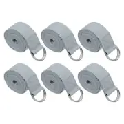 6Pcs 8 Feet Cotton Yoga Strap Belt Stretch Bands with D-Ring Buckle, Light Grey
