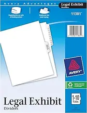 Avery 11381 Legal Exhibit TOC Dividers, 1-10 Side Tabs, Letter Size, 11 Tabs/St