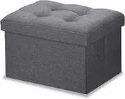 LINMAGCO Small Storage Ottoman Stool Foot Rest Stool Under Desk Stool Short Ottoman Folding Ottoman Linen Cloth Dark Gray 16X12X12IN