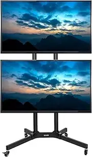 VIVO Mobile TV Cart for 32 to 65 inch Dual Screens up to 32kg Each, LCD LED OLED 4K Smart Flat and Curved Panels, Rolling Stand for 2 TV’s, Locking Wheels, Max VESA 600x400, Black, STAND-TV03E2