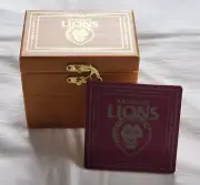 Brisbane Lions AFL Set Of 4 Cork Drink Coasters In Wooden Gift Storage Box