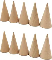 lasenersm 10 Pieces Wood Cone Ring Holders Cone Shape Ring Display Holder Ring Holder Ring Stand Ring Display Stand Jewelry Display Stand Ring Rack, 2.5 x 5cm