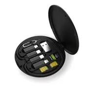 Multifunctional Data Cable Storage Box Adaptor for Lightning, USB-C and Black