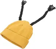 [Holibanna] Braid Wig Hat Cozy Knitted Winter Beanie for Newborns Cute Braided Ponytail Design Soft Material Outdoor Accessory for Fits Head Circumference Yellow
