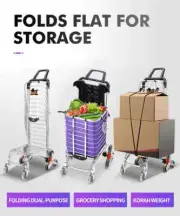 Foldable Shopping Trolley Basket Folding Portable Grocery Cart with Wheels Heavy