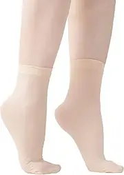 [Cuulrite] Ballet Socks for Girls Kids Thin Seamless Silk Socks Without Heel, Pack of 3, Nude*3 Pairs, Medium