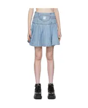 We11done Logo Plaque Denim Mini Skirt Blue
