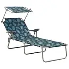 Sun Lounger with Canopy Steel Leaf Print Outdoor Furniture Patio Relaxatio 10338