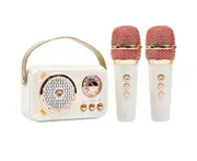 Portable bluetooth speaker with microphone, retro bluetooth speaker with home karaoke machine for kids and family party birthday(Beige)