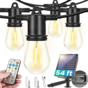 54FT Solar String Lights - Outdoor Waterproof 16+1 LED Bulbs Remote Controlle...