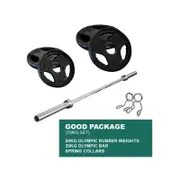 Good Package: 50Kgs Olympic Weight Plates + 2.2m 1000LBs Olympic Weightlifting Brass Bushing Barbell + Spring Collars