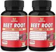 (2 Packs) Beet Root Extract Capsules - 8550mg Herbal Equivalent - with Panax Ginseng, Green Tea, Red Spinach, Black Pepper - 4 Months Supply