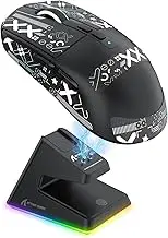 MAMBASNAKE x Attack Shark X6 Wireless Gaming Mouse with RGB Charging Dock, 49g Ultralight, PixArt PAW3395 26000 DPI, 2.4G/Wired/Bluetooth, G502 200Hrs Battery Programmable Mice for Win/Mac-Black&Tape