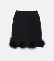 [Blumarine] Blumarine Feather-trimmed knitted miniskirt AU 16 black