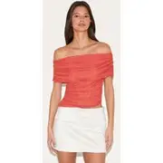 Paprika Mesh Foldover Ruched Bandeau Top, Paprika