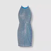 $220 Aidan BY Aidan Mattox Women's Blue Sequin Halter Mini Dress Size 10