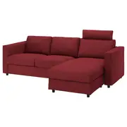 VIMLE 3-seat sofa, with chaise longue with headrest/Lejde red/brown