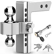 Tlvuvmo Adjustable Trailer Hitch - 8 Inch Drop Hitch for 2 Inch Receiver, Ball Mount Hitch 12,500 LBS, 2 and 2-5/16 Stainless Steel Dual Balls, Aluminum Tow Hitch with Double Anti-Theft Pins Locks
