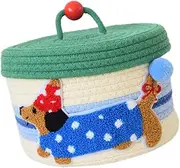 Generic Cotton Rope Storage Basket Dog Desktop Basket Art Crafts Elegant Handmade Woven Organizer Bin with Lid for Indoor Desktop, Style B