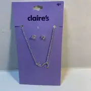 NEW Claire’s Girls Initial Earrings & Necklace Set ( S ) Silver