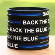 100 BACK THE BLUE Wristbands Silicone Awareness Bracelets w/ Thin Blue Line