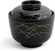 J-Kitchens Miso Soup Bowl 8.5 fl oz (240 cc), 3.7 x 3.4 inches (9.3 x 8.6 cm), Heat Resistant, Shinobi, Black, Tsuyu Grass Made in Japan