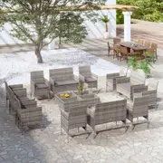 16 Piece Garden Lounge Set with Cushions Poly Rattan Grey vidaXL