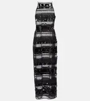 [Oseree] Oséree Sequined striped maxi dress AU 10 black