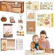 Animal Stationery Set for Kids - Large Capacity Pencil Pouch with Compartments,Student School Supplies, Include Notebooks, Highlighters, Pencil Case, Sticky Notes, Stickers, Bookmark, Etc