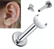16G TINY MOON INTERNALLY THREADED STEEL LABRET TRAGUS CONCH EAR RINGS EARRINGS