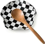 Miamolo Spoon Rest for Stove Top, 5.3in Checkered Spoon Holder Utensil Rest, Ceramic Spoon Rests for Coffee Bar, Kitchen Gadget Cooking Gift for Housewarming