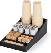 Wooden Coffee Bar Organizer for Home and Office - 7 Compartment Tray