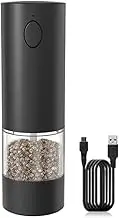 Aswalling Electric Salt and Pepper Grinder Rechargeable Automatic Pepper Mill with Adjustable Coarsenes with LED Light Easy Install Easy to Use A