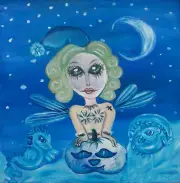SNOW PUMPKIN FAERY Baby Ice Dragons Big Eye Fantasy Folk Art Print 8 x 10 KSAMS