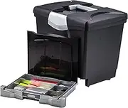 Storex Portable File Storage Box with Drawer Tray, Latch Lid, Letter Size, Black (61523U01C)