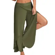 Nevenka Womens Sports Fitness Yoga Slit Wide Leg Pants-ArmyGreen
